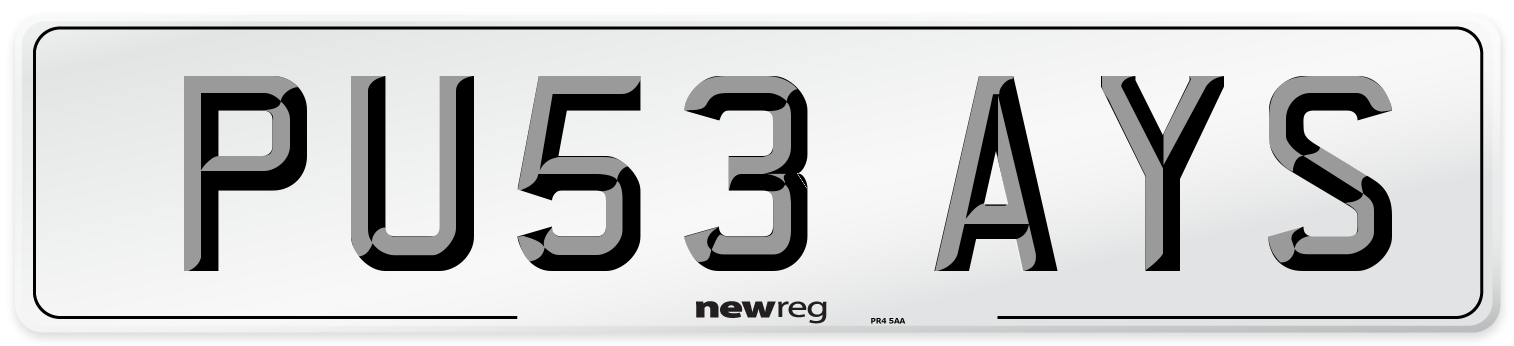 PU53 AYS Number Plate from New Reg